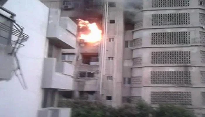 Teenager killed, five injured after gas explosion triggers high-rise building fire in Karachi