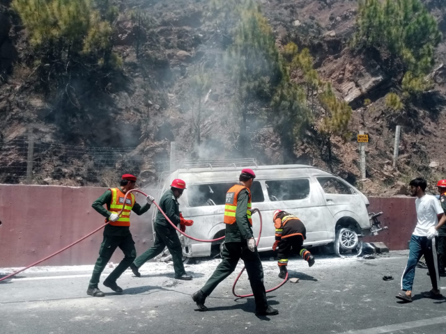 10 school children injured as student van catches fire in Murree
